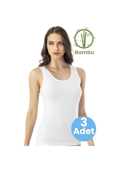 Tezzgelsin Kadın 3'lü Kalın Askılı Bambu Atlet Beyaz