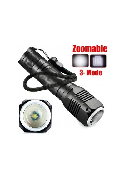 F-82 T6 Led Zoomlu 2000 LM Yüksek Işık Şarjlı El Feneri Siyah