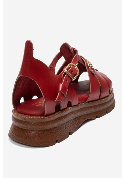 Luvi Shoes Rıela Kırmızı Hakiki Deri Tokalı Kadın Sandalet