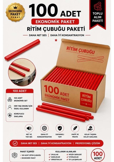 Midex Orf-bt-25rd-50x Kırmızı Ritim Çubuğu Paketi 25 Cm Karbon Fiber Örf Aletleri Seti Toptan Paket Tek Renk 50 Çift