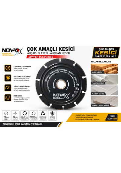 Çok Amaçlı Kesici Ahşap Kesici Tırnaklı Ahşap Kesimi Plastik Alçıpan Keser 115 Mm 1.2 Mm X 22.23 Mm