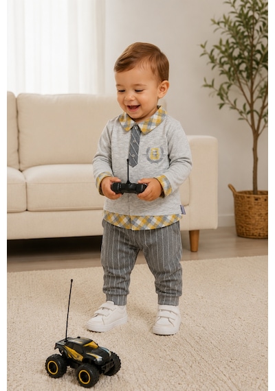 Babyhola Erkek Bebek Çocuk Takım Pamuklu 14028 Gri