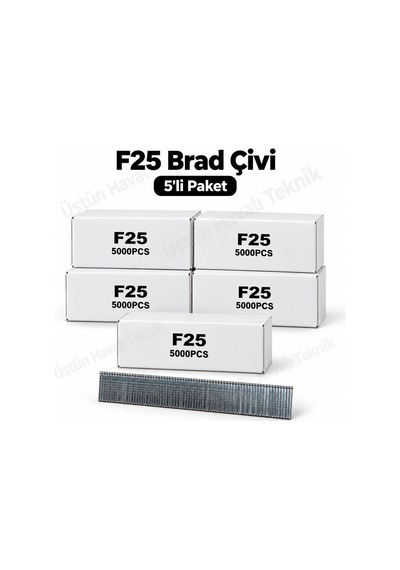 5' Li Paket - F Tipi Tabanca Çivisi F25 / 5.000 Adet - F/j/8/e/tıpın/type47 Serisi Kesik Başlı Çivi