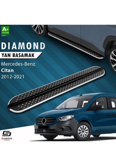 S-dizayn Mercedes Citan Uzun Şase Diamond Krom Yan Basamak 223 Cm 2012-2021 A+ Kalite