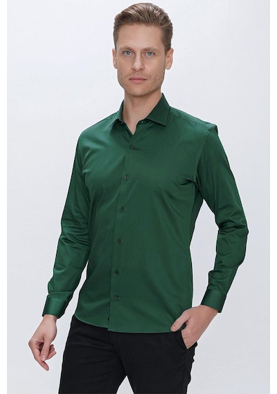 Efor Gk 669 Slim Fit Yeşil Klasik Gömlek Yeşil