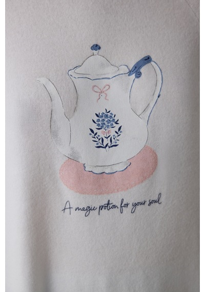 Penti Kırık Beyaz Tea Time Bisiklet Yaka Termal Etkili Sweatshirt Pijama Üstü