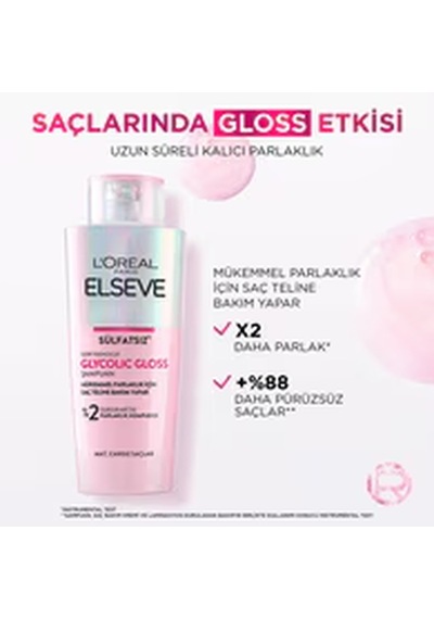 Elseve L'oreal Paris Elseve Glycolic Gloss Mükemmel Parlaklık İçin Bakım Yapan Şampuan 200 Ml
