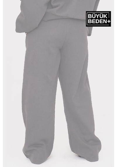 Superlife Kadın Büyük Beden New York Baskılı İnce Eşofman Altı Spr25beak47 Gri