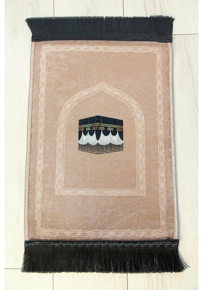 Mini Alın Seccadesi Kaymaz Taban Desenli Cep Tipi Seyahat Namaz Seccadesi - Açık Kahve Açık Kahverengi