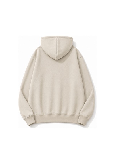Herkesemoda Yazı Baskılı Kapüşonlu 2 İplik Şardonlu Sweatshirt Bej