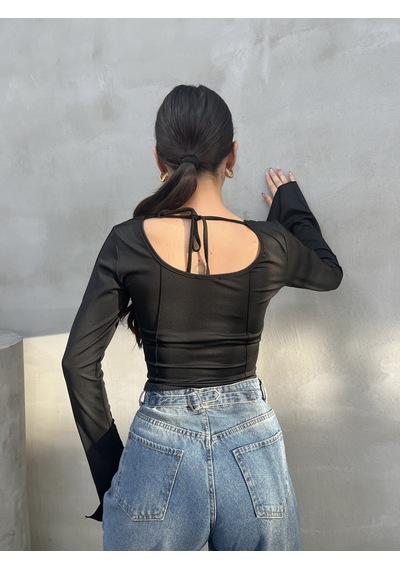 Msm Fashion Kadın Bluz İspanyol Kol Dikiş Ve Bağlama Detaylı Sırt Dekolteli U Yaka Bluz Siyah Msm Fashion Kadın Bluz İspanyol Kol Dikiş Ve Bağlama Detaylı Sırt Dekolteli U Yaka Bluz Siyah