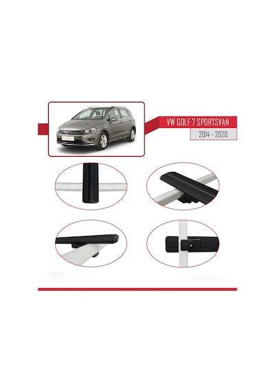 Volkswagen Golf 7 Sportsvan 2014-2020 Arası İle Uyumlu Basic Model Ara Atkı Tavan Barı Siyah 3 Adet