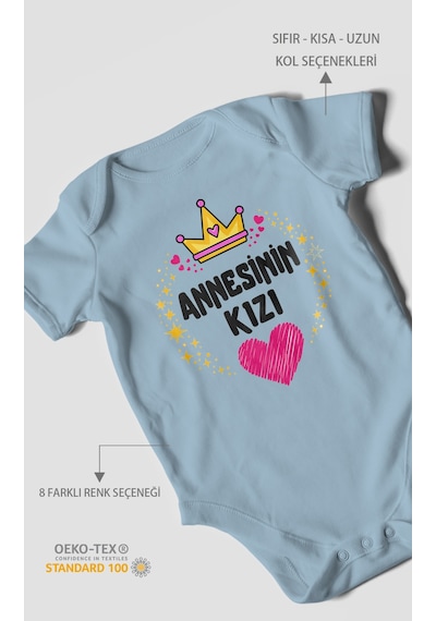 Morivokids Annesinin Kızı Kısa Kollu Bebek Body %100 Pamuk Bebe Mavisi