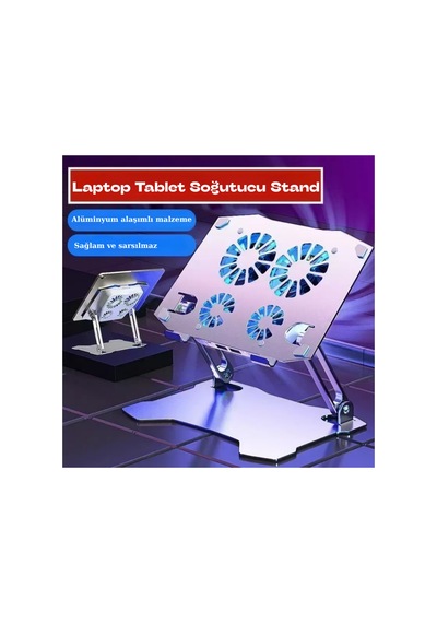 X16 Alüminyum Katlanabilir Laptop Soğutucu Stand 4 Fanlı Led Işıklı Ergonomik Tasarım Soğutucu Stand Gri - 789086616