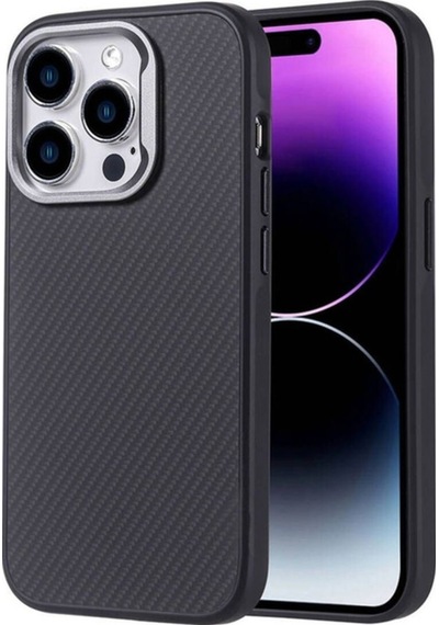 Apple Uyumlu iPhone 15 Pro Max Kılıf M-safe Şarj Özellikli Karbon Fiber Görünümlü Zore Troy Kapak Siyah