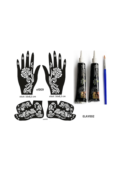 Hint Kınası Ve Şablonla Geçici Dövme Yapma Seti Set 54