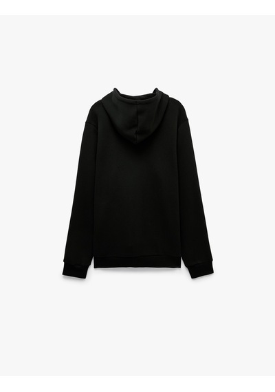 Koton Cepli Şardonlu Oversize Kapşonlu Fermuarlı Spor Sweatshirt Siyah 7wam70023nk