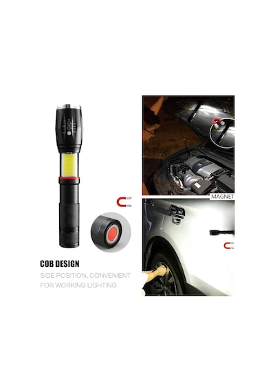 Valkyrie 8000 Lümen Cob Lambalı T6 Mıknatıslı El Feneri - 6 Mod - 500 Metre Mesafe Siyah