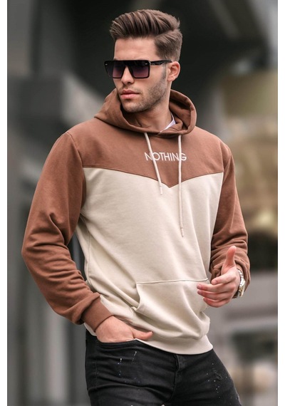 Madmext Bej Kapüşonlu Renk Bloklu Erkek Sweatshirt 6024 Bej