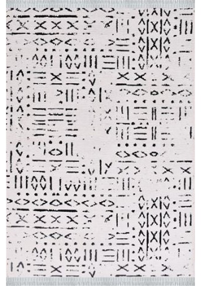 Çam Halı Crea Decolux Vena 8018 Beyaz Özel Kaymaz Tabanlı Pamuk Dokuma Kilim - 80x150