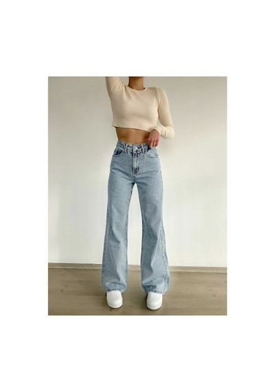 Woddi Nvn Hsn Cnk Fashion Nova Likralı Salaş Kadın Orta Kar Mavi Bel Salaş Paça New Sezon Taş1