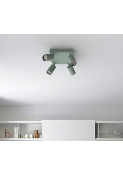 Mylights 4 Lü Dörtlü Hareketli Başlık Mint Yeşili Metal Gövde Gu10 Led Hareketli Tavan Spot Avize Yeşil