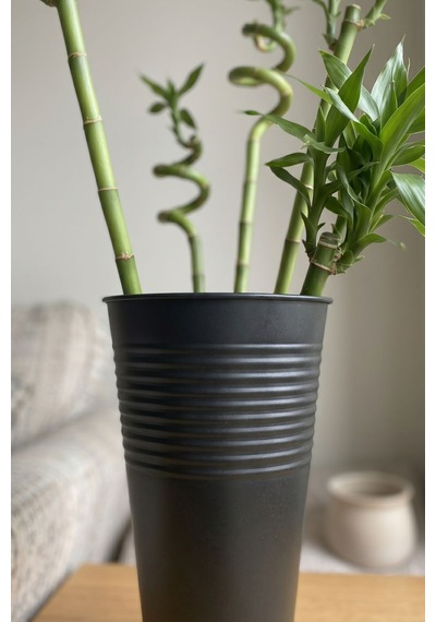 Uzun Metal Saksı & Vazo - 40 Cm Ofis Ve Ev İçin Modern Çok Amaçlı Saksılık 21x11/40 Cm Siyah