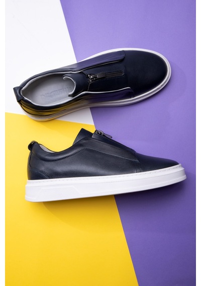 Ducavelli Ventu Erkek Hakiki Deri Sneaker, Fermuarlı Sneaker, Hakiki Deri Sneaker, Erkek Sneaker Lacivert