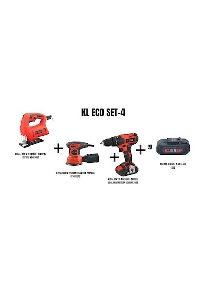 Kleco Set-4 400W Elektrikli Dekupaj Testere + 300W 125 MM Eksantrik Zımpara +  Şarjlı Darbeli Matkap