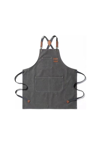 Valkyrie Unisex Kanvas Mutfak Önlüğü Ayarlanabilir Askılı Cepli Barista Garson Servis Önlüğü Gri