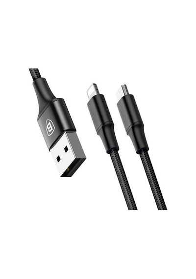 Baseus Rapid Series 2In1 Apple iPhone Uyumlu+ Micro Usb 3.0A Usb Kablo Şarj 1
