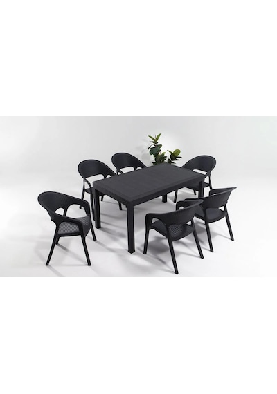 Garden 90x150 Dikdörtgen Masa Takımı 1 Masa + 6 Sandalye Antrasit Bahçe Balkon Teras Antrasit Garden 90x150 Dikdörtgen Masa Takımı 1 Masa + 6 Sandalye Antrasit Bahçe Balkon Teras Antrasit
