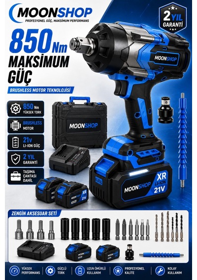 850 Nm Profesyonel Şarjlı Darbeli Somun Sıkma Makinesi Brushless Motor 2 Akü Taşıma Çantalı Mn