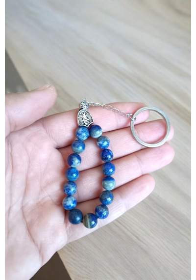 Lapis Lazulli Anahtarlık Doğal Tesbih Model Doğal Taş Çelik Malzeme Lapis Lazulli Tesbih Anahtarlık