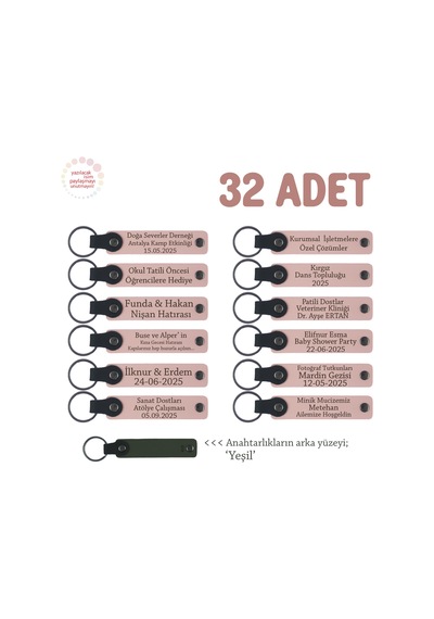 Yeni Müşterilere Özel Hediye, 32'li Set, Kişiselleştirilebilir Kurumsal Anahtarlık, Pudra & Yeşil