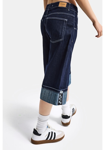 it's basic Kadın İndigo Selvedge 7s6-50 Baggy Fit Maxi Boy Özel Tasarım Denim Bermuda Şort