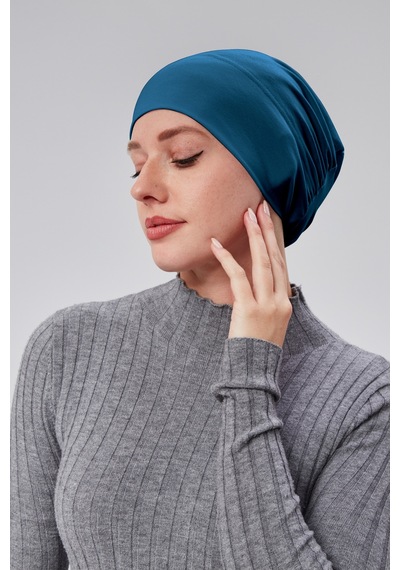 Sonbaharmoda Kadın Tesettür Hazır Pratik Geçmeli Bone Lastikli Kaymaz Petrol Rengi Petrol Mavisi