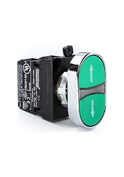 Emas Cm101k20yyok Cm Serisi Metal 2no Çiftli Düz Yeşil-yeşil Ok İşareti Baskılı 22 Mm Buton