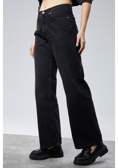 Cedy Denim Cedy Denım Yüksek Kalite Kadın Palazzo Yüksek Bel Cotton Jean Pantolon Siyah