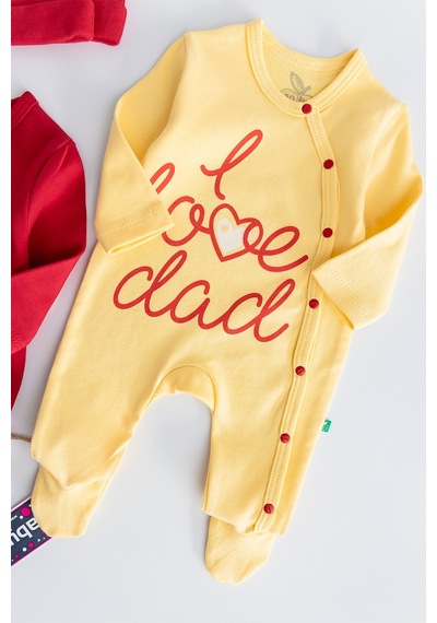 Babymod I Love Dad Taraftar Sarı Kırmızı İkili Bebek Tulum Takım 001