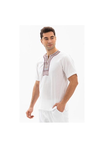 Kısa Kol Şile Bezi Bisiklet Yaka Etnik Erkek T-shirt Beyaz Byz-beyaz Beyaz
