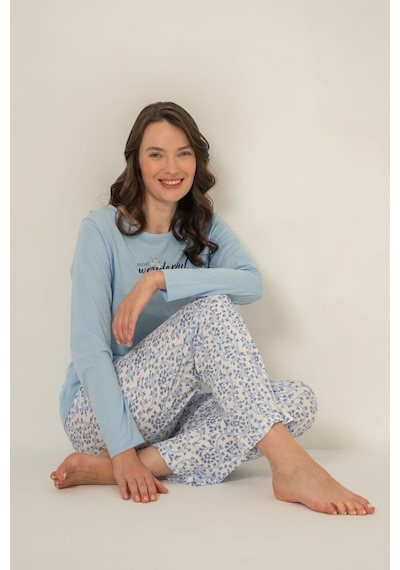 Pierre Cardin Most Wonderful Time Of The Year Kadın Mavi Uzun Kol Pijama Takım Pc9269-s-v1 Pc9269-s-v1