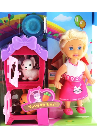 Cute Doll Mini Bebek Tavşanlı Ve İki Katlı Kulübe Oyun Seti