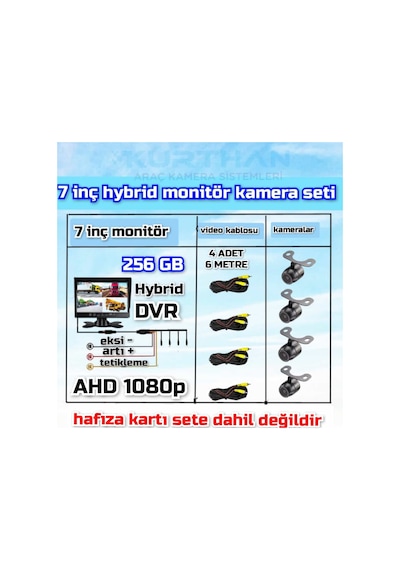 Ahd 1080p 4 Adet Kelebek Kameralı 256 Gb 7 İnç Hybrid Dvr Moni...