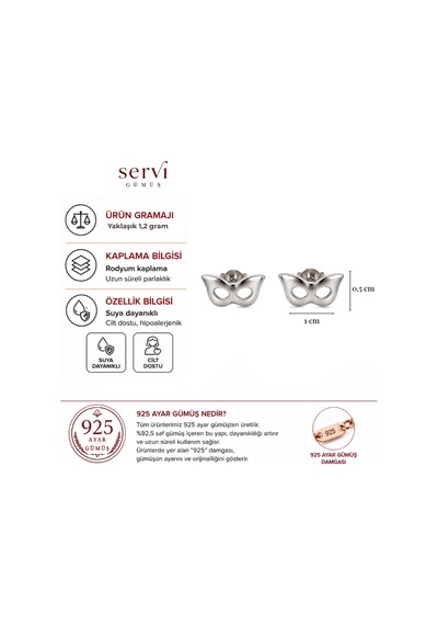 Servi 925 Ayar Gümüş Minimal Maskeli Balo Küpe-492