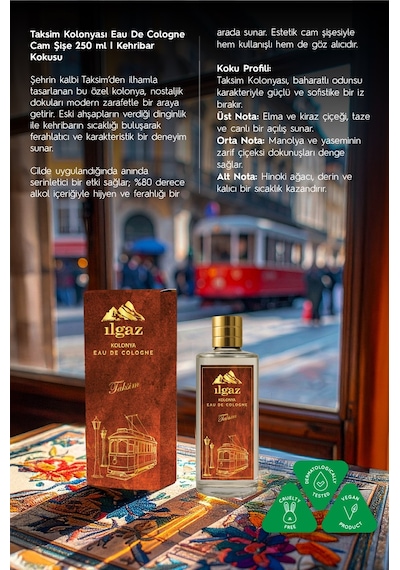 Taksim Kolonyası Eau De Cologne Cam Şişe 250 Ml Türkiye Serisi Eski Ahşap Ve Kehribar Kokusu