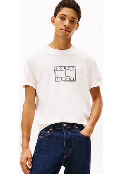 Tommy Jeans Erkek T Shirt Dm0dm22317 Ybh Beyaz Beyaz