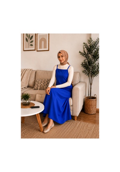 Elmoda Kadın Royal Mavisi Ayarlanabilir Ip Askılı Jile Elbise Royal Mavisi Royal Mavisi