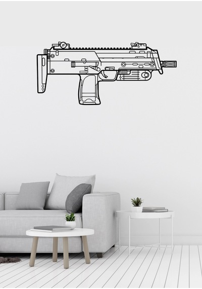 H&k Mp-7 Makineli Desenli Dekoratif Metal Duvar Süsü