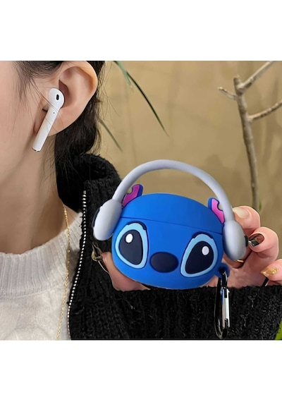 Apple Uyumlu iPhone 1/2. Nesil  Koruyucu Bluetooth Kulaklık Kılıfı Stitch Figürlü Stitch Airpods 1/2. Nesil
